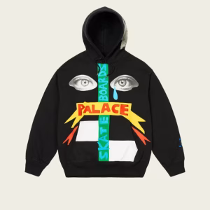 Front view of PALACE JEE + HOOD BLACK hoodie