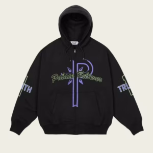 Front view of PALACE Men Believer Zip Hood Black