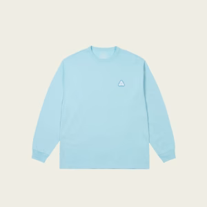 Front view of SOFAR Longsleeve Skyline Blue shirt laid flat