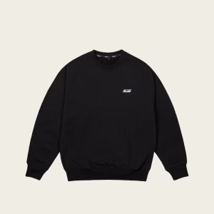 Basically A Crew Black sweatshirt front view with Palace logo
