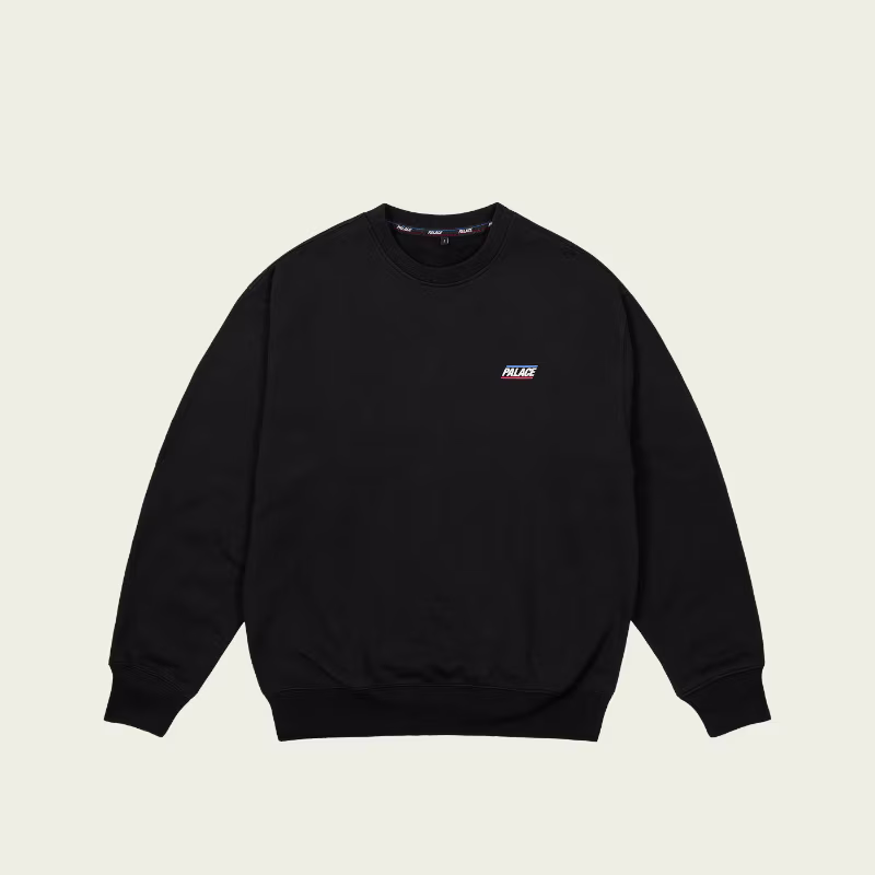 Basically A Crew Black sweatshirt front view with Palace logo