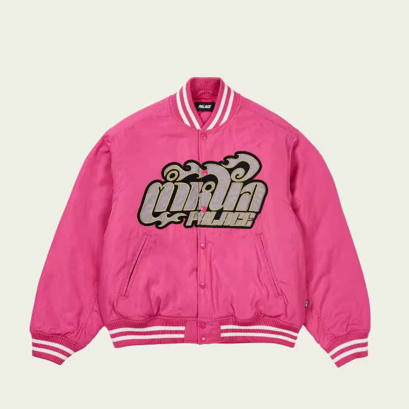 Palace Muay Jacket Pink Front View Palace Muay Jacket Pink front view premium streetwear jacket with relaxed fit and signature Palace styling