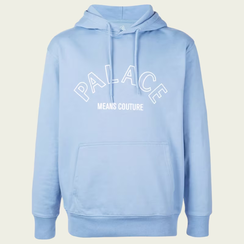 PALACE COUTURE LOGO-PRINT HOODIE Front View. Front view of the PALACE COUTURE LOGO-PRINT HOODIE.