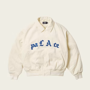 PALACE LOVE Varsity Jacket Soft White front view