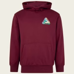 Front view of PALACE TRI-DART BURGUNDY DRAWSTRING HOODIE