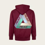 Back view of PALACE TRI-DART BURGUNDY DRAWSTRING HOODIE