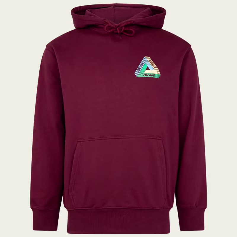 PALACE TRI-DART Hoodie β Front Front view of PALACE TRI-DART BURGUNDY DRAWSTRING HOODIE