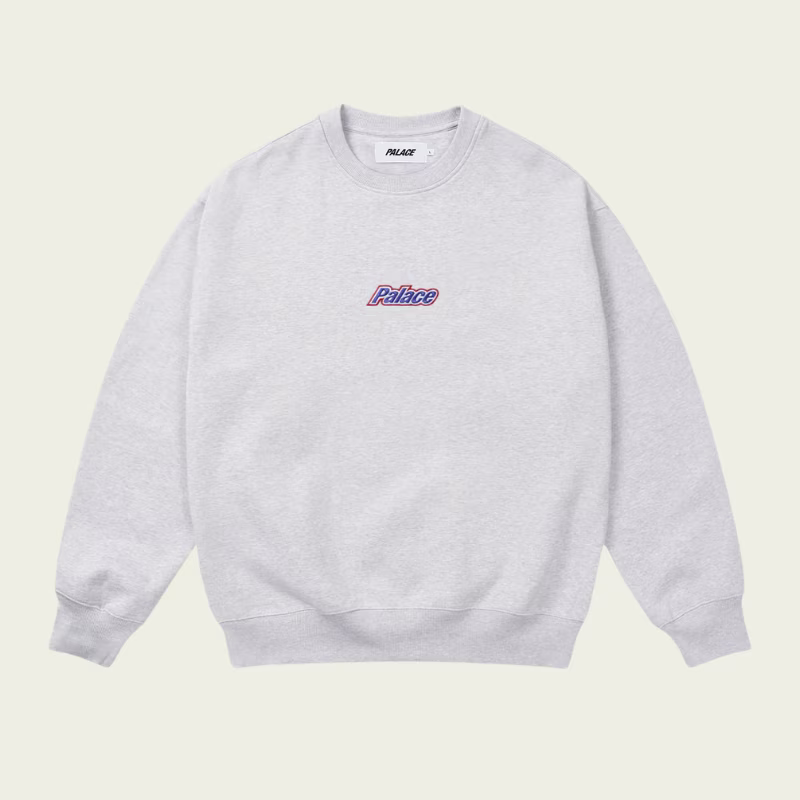 Palace Men’s Current Crew Grey Marl Sweatshirt - Grey Casual Wear Palace Men’s Current Crew Grey Marl sweatshirt