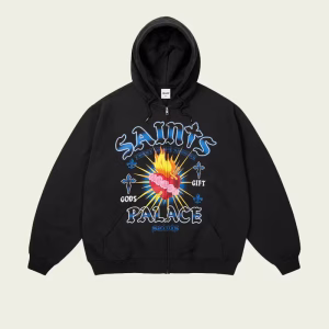 Palace Gods Gift Zip Hood Black front view premium black zip hoodie