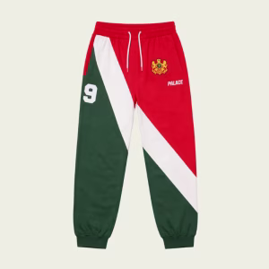Front view of Palace Established Jogger Red showing relaxed fit and bold red color