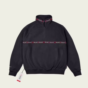 Front view of Palace Polartec Om 1/4 Zip Black sweatshirt