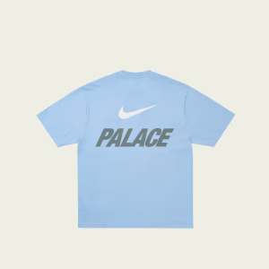 Back view of Palace Nike Font Swoosh T-shirt Sky Blue