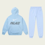 Back view of Palace Nike Font Swoosh Tracksuit Sky Blue