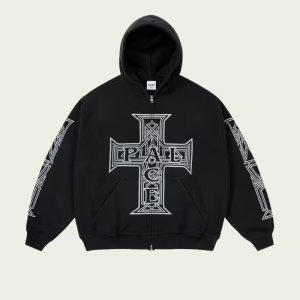 Palace Y So Cross Pigment Hood The Black premium streetwear hoodie with pigment-washed finish