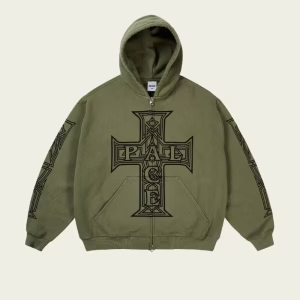 Palace Y So Cross Pigment Hood The Deep Green streetwear hoodie with premium pigment-washed finish